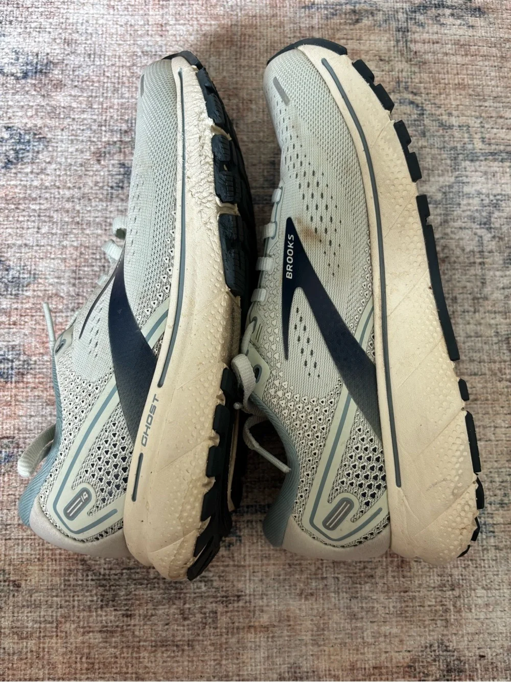 Brooks Ghost Running Shoes - Beige with Teal/Navy Accents - Picture 12 of 14